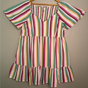 Women’s Multicolor Stripe Summer Dress - Bright Striped Tiered Dress